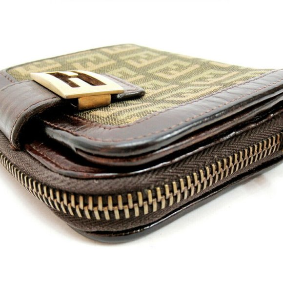 Authentic FENDI Folded Wallet Zucchino Beige Canvas ~ Leather Auth Used - Picture 4 of 9